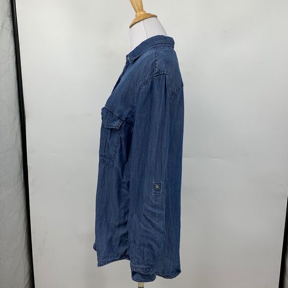 Rails Shirt Women L Large Blue Chambray Roll Tab Sleeve Snap Front Chest Pocket - Picture 5 of 11